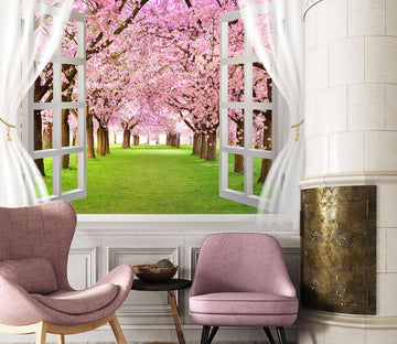 3D Window Cherry Forest 011 Wall Murals