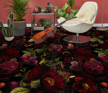 3D Dark Red Flower Bush 10031 Uta Naumann Floor Mural  Wallpaper Murals Self-Adhesive Removable Print Epoxy