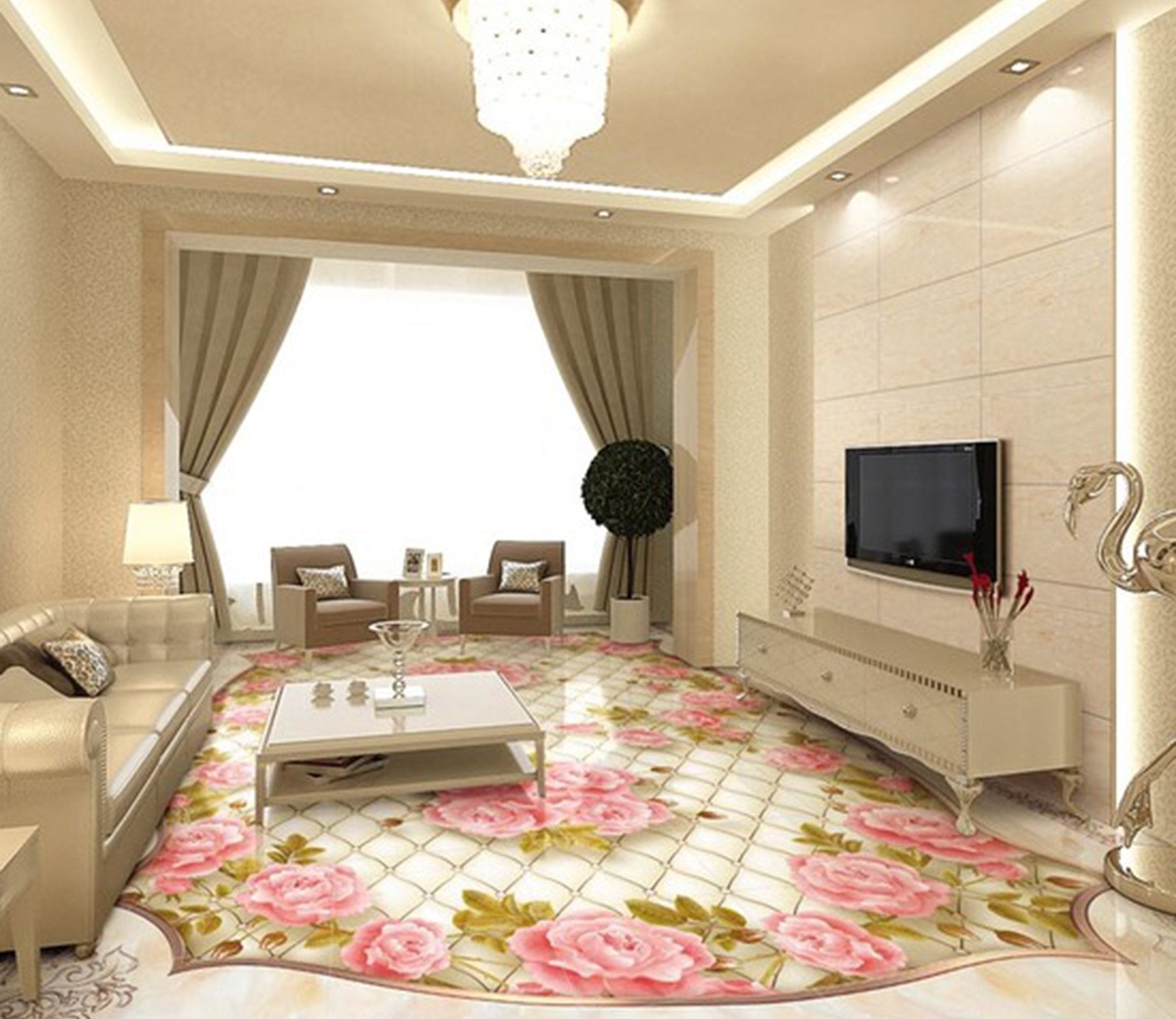 3D Pink Rose WG155 Floor Mural Wallpaper AJ Wallpaper 2 