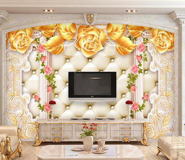 3D Golden Flowers WC64 Wall Murals Wallpaper AJ Wallpaper 2 