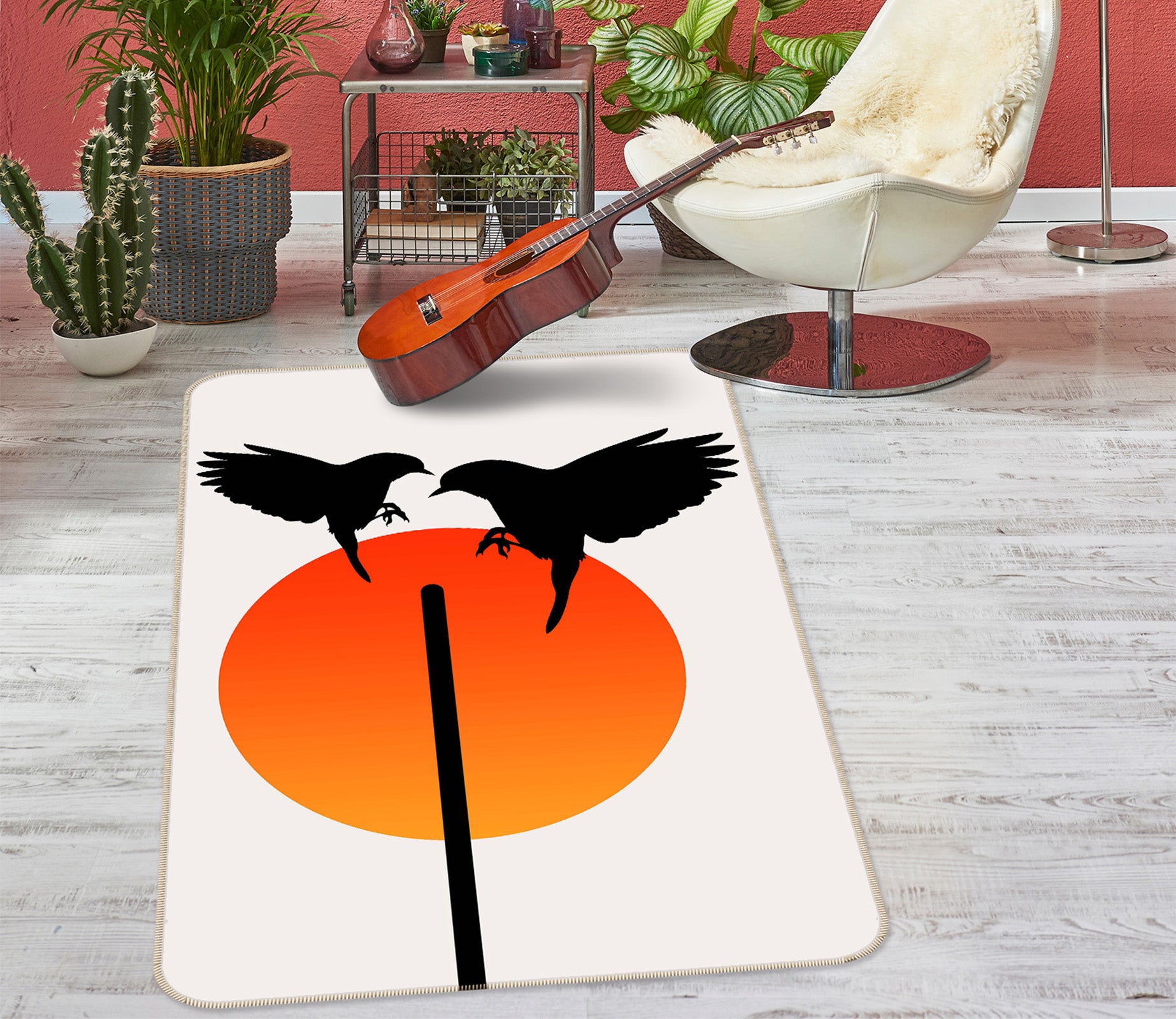 3D Sun Magpie 1131 Boris Draschoff Rug Non Slip Rug Mat