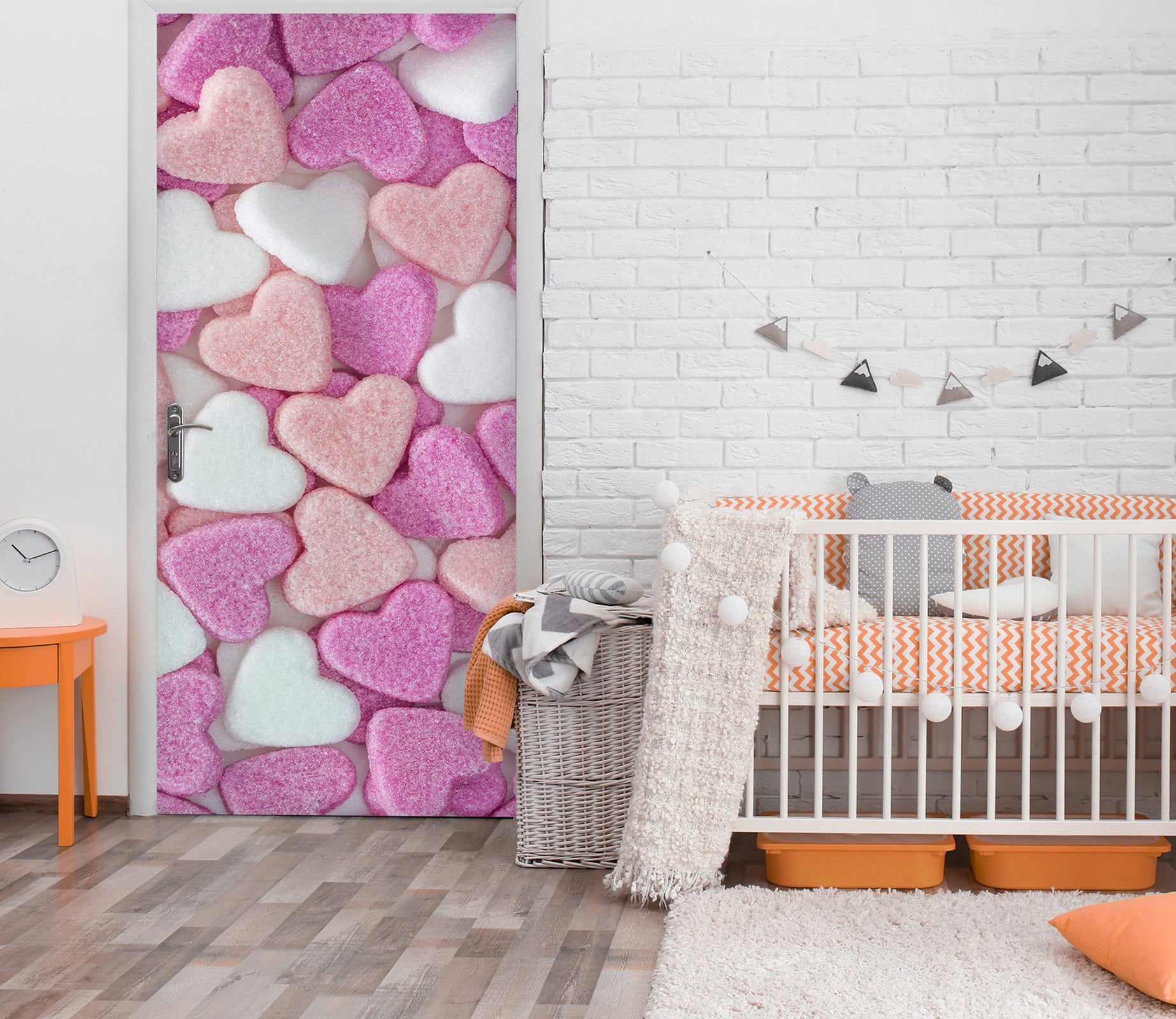 3D Pink White Heart 10735 Assaf Frank Door Mural