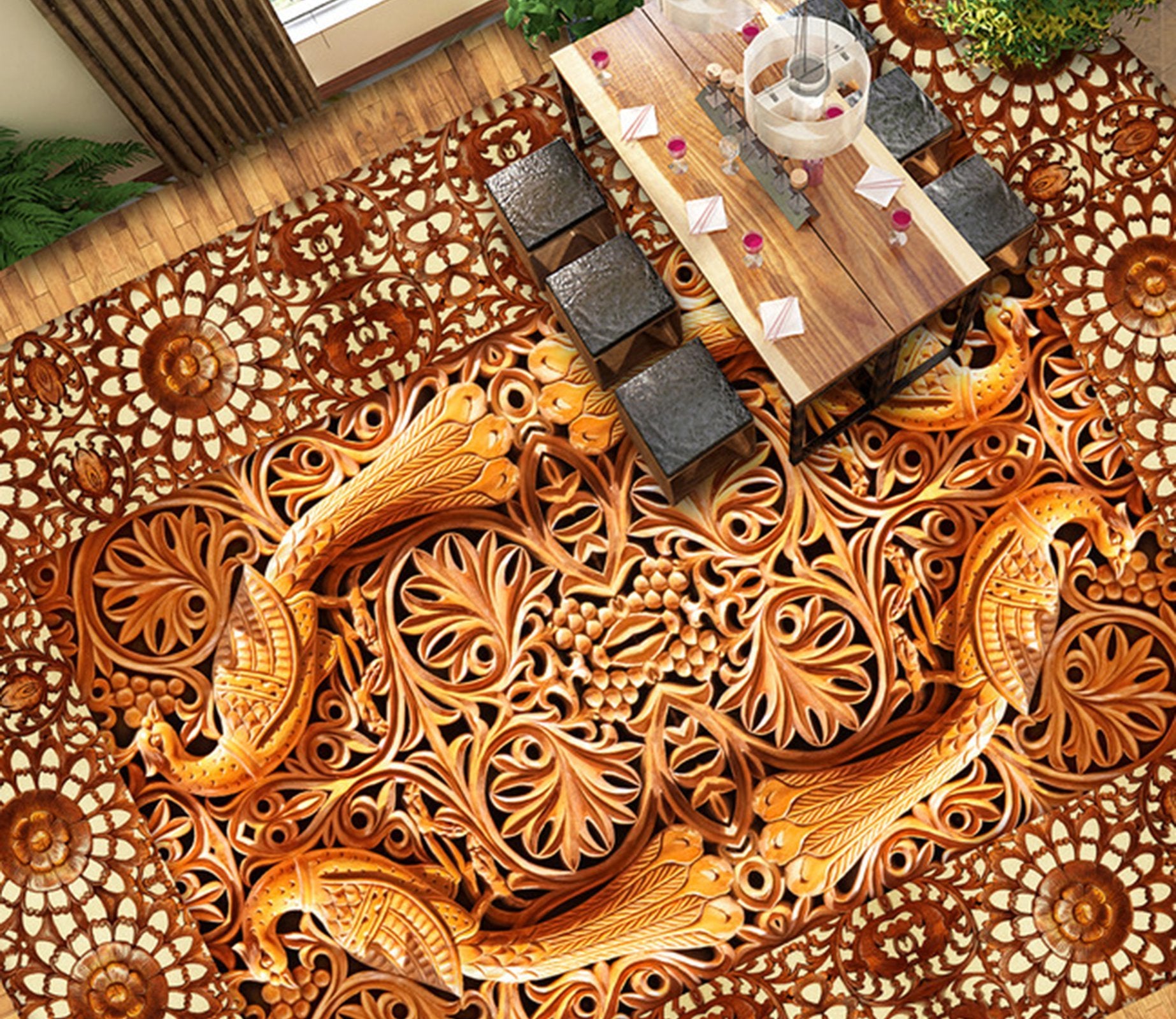 3D Golden Lace WG269 Floor Mural Wallpaper AJ Wallpaper 2 