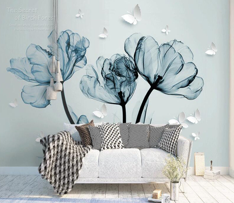 3D Blue Misty Flowers 917 Wall Murals