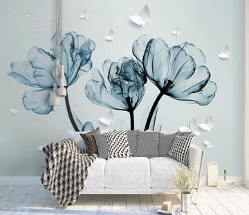 3D Blue Misty Flowers 917 Wall Murals