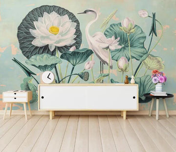 3D Water Lily Bird WG01 Wall Murals Wallpaper AJ Wallpaper 2 