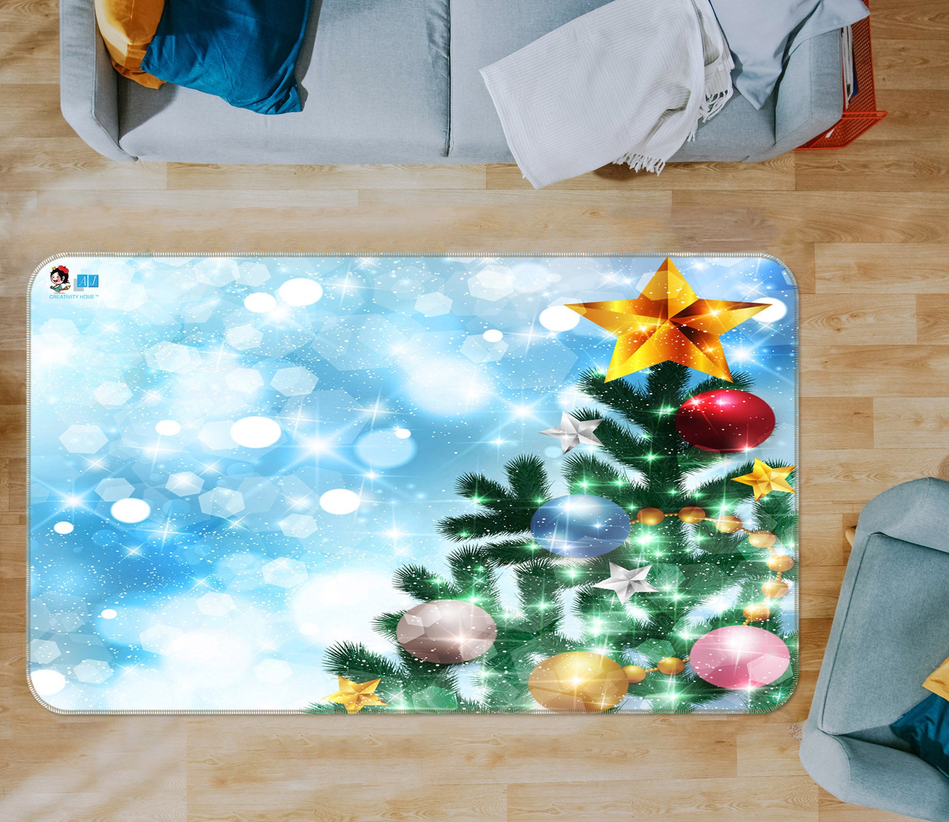 3D Snowflake Tree 56221 Christmas Non Slip Rug Mat Xmas