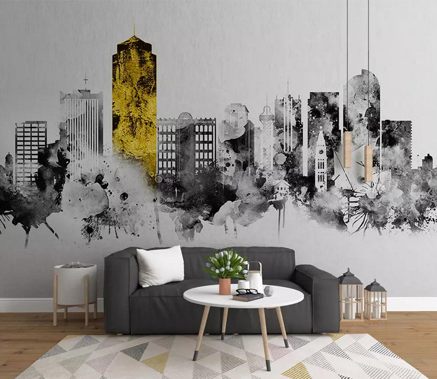 3D Golden Building WC505 Wall Murals