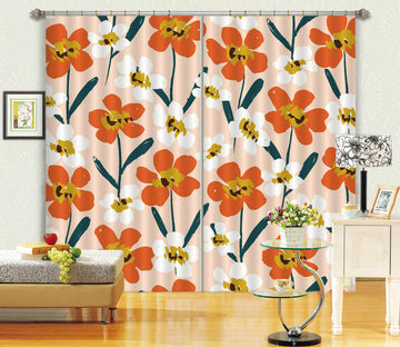 3D Orange White Flowers 11136 Kashmira Jayaprakash Curtain Curtains Drapes