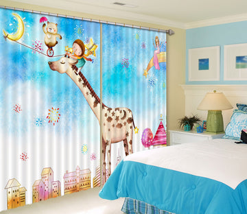 3D Cute Giraffe 732 Curtains Drapes