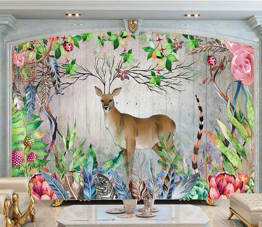 3D Feather Deer WG072 Wall Murals