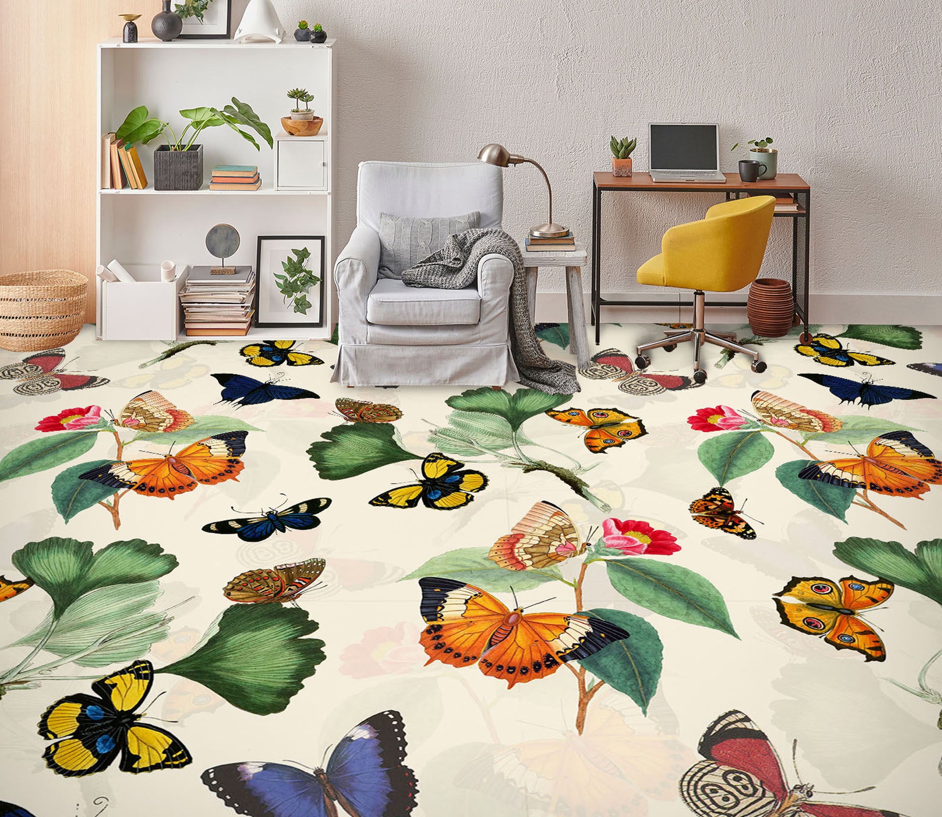 3D Colorful Butterfly Leaves 99218 Uta Naumann Floor Mural  Wallpaper Murals Self-Adhesive Removable Print Epoxy