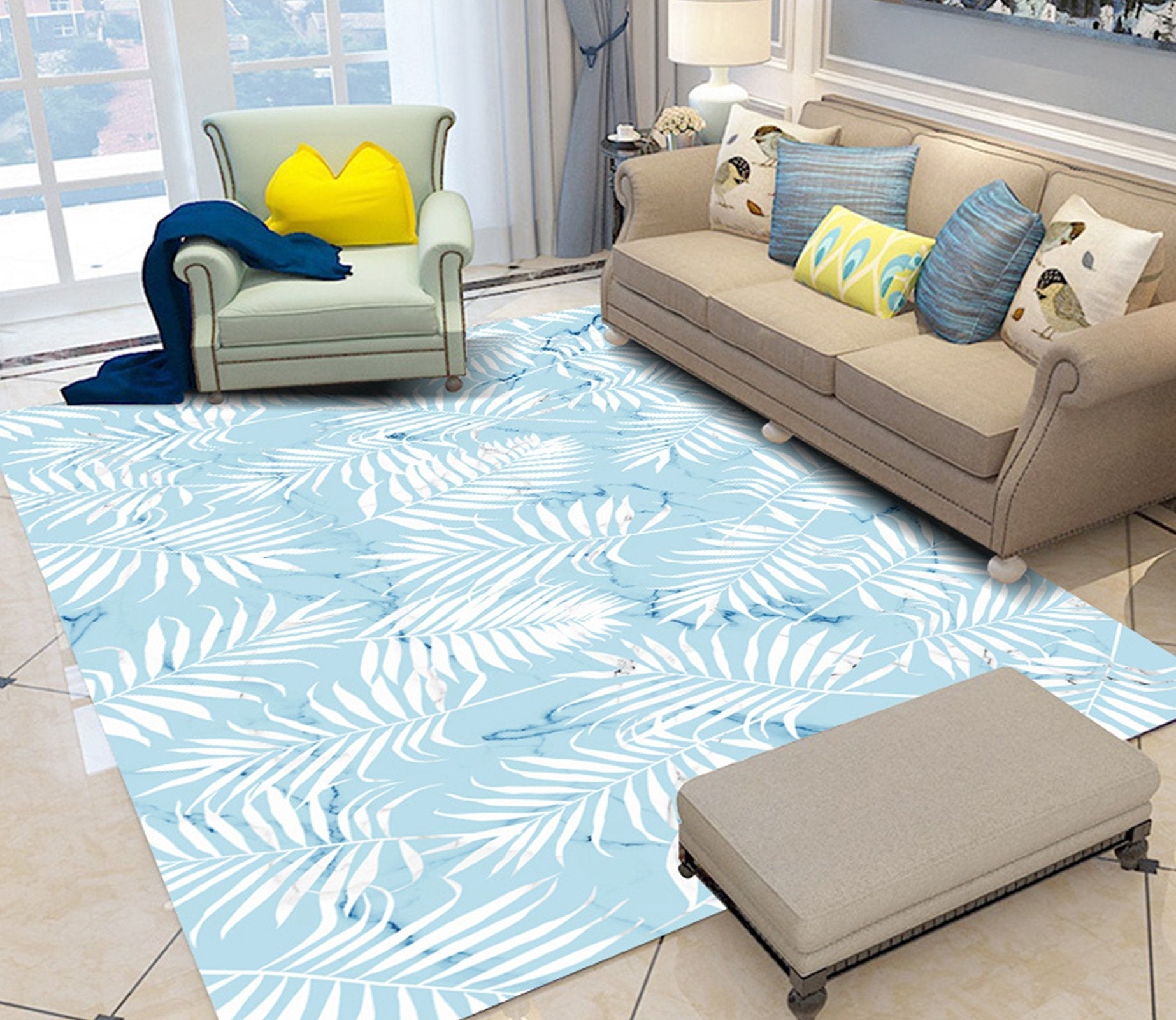 3D White Leaves WG250 Non Slip Rug Mat Mat AJ Creativity Home 