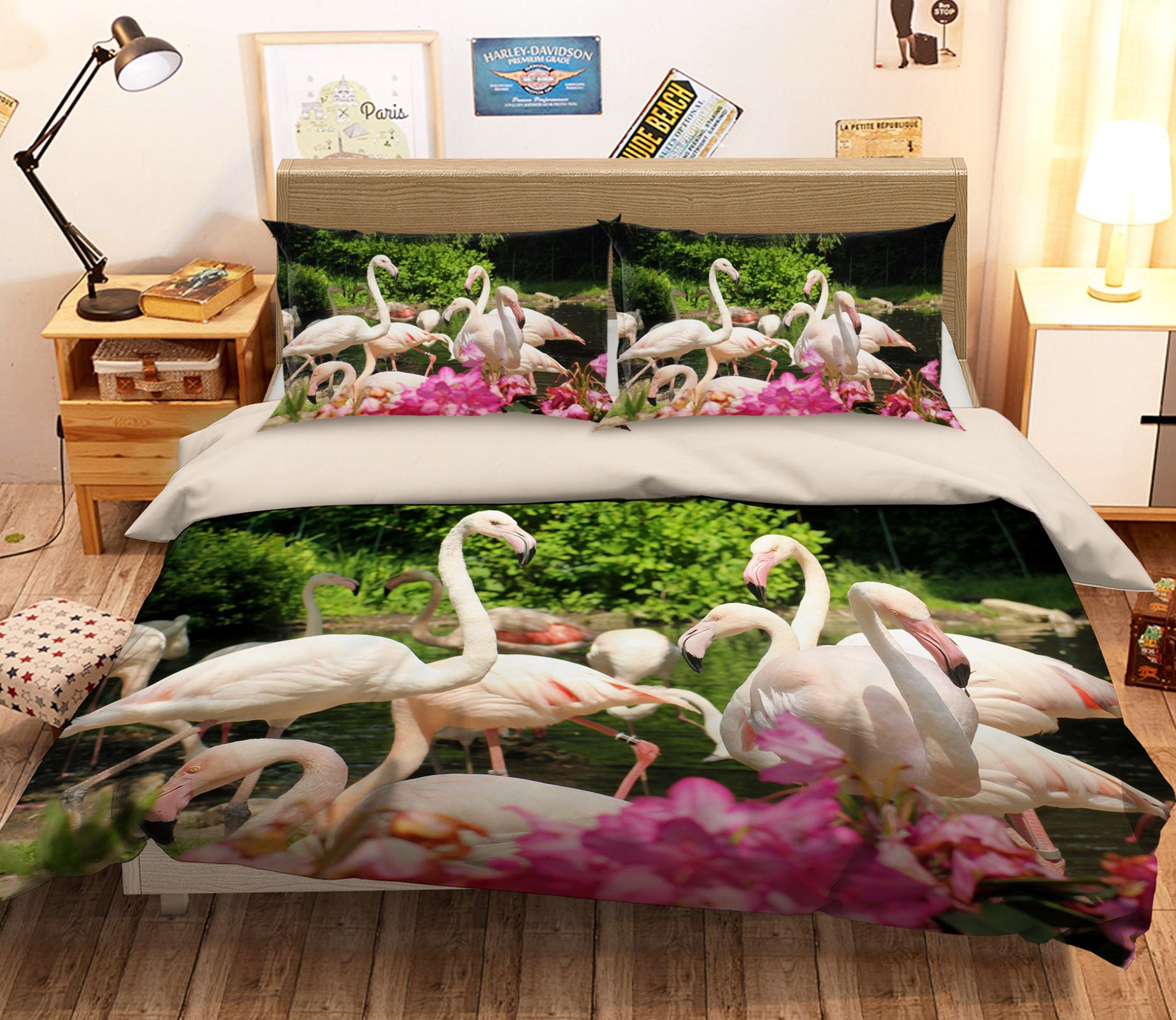 3D White Flamingo 054 Bed Pillowcases Quilt