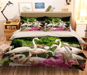 3D White Flamingo 054 Bed Pillowcases Quilt