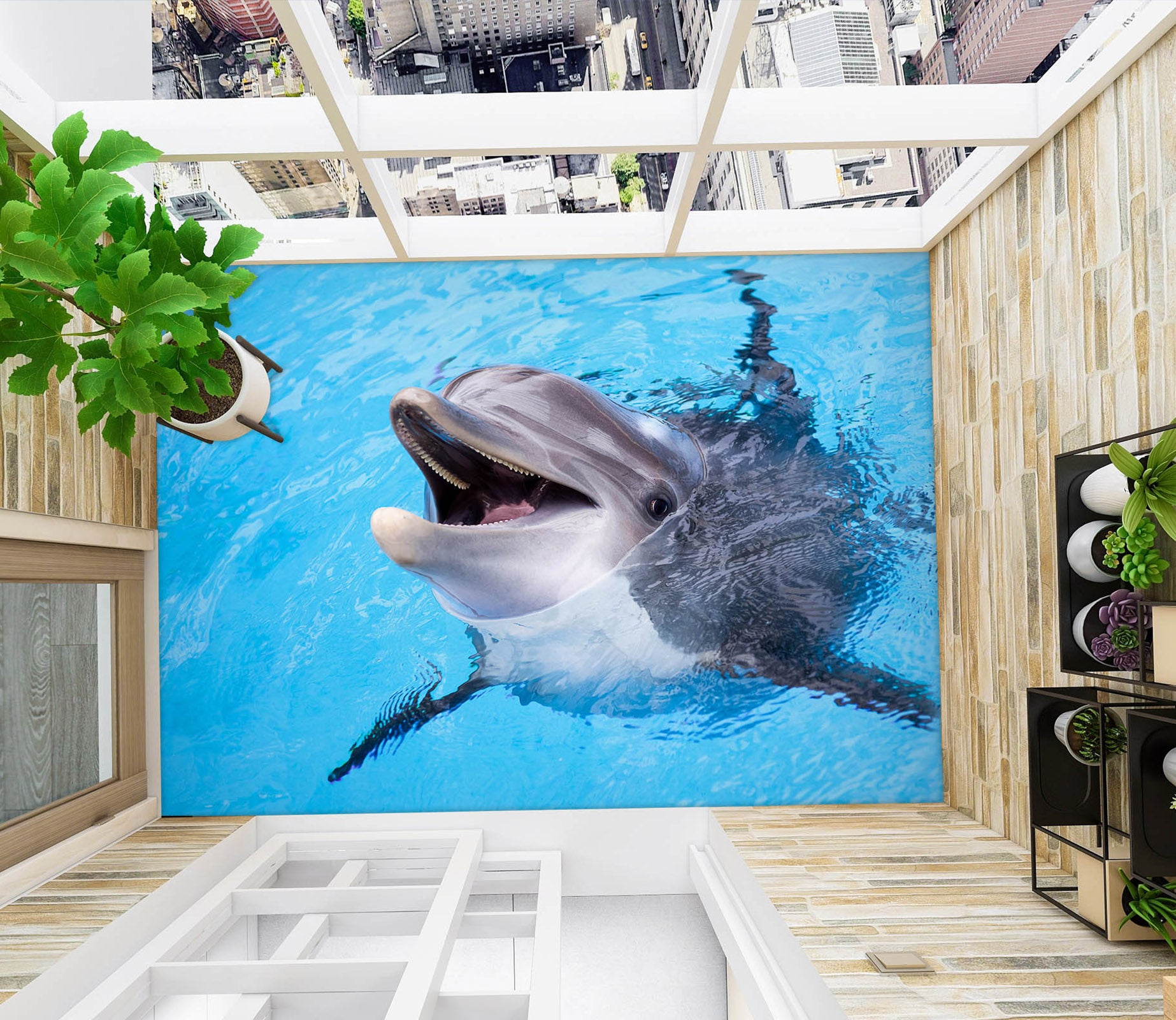 3D Dolphin's Anticipation 349 Floor Mural  Wallpaper Murals Rug & Mat Print Epoxy waterproof bath floor