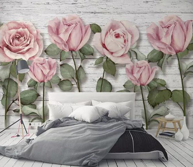 3D Pink Rose WG01 Wall Murals Wallpaper AJ Wallpaper 2 