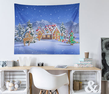 3D Snow Cabin Christmas Tree 111130 Jerry LoFaro Tapestry Hanging Cloth Hang