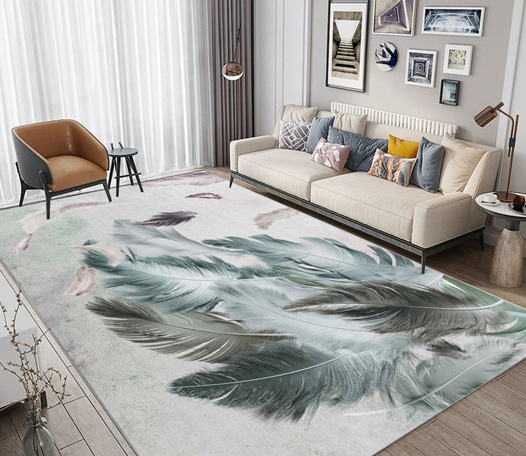3D Gray Feather WG491 Non Slip Rug Mat Mat AJ Creativity Home 