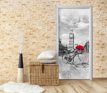 3D Clock Tower Bicycle Rose 101173 Assaf Frank Door Mural