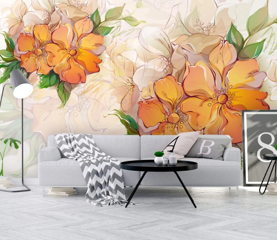 3D Orange Flowers 561 Wall Murals