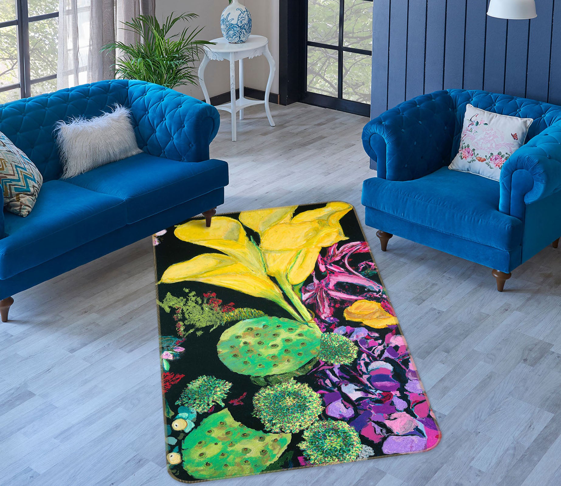 3D Yellow Flowers 3043 Allan P. Friedlander Rug Non Slip Rug Mat