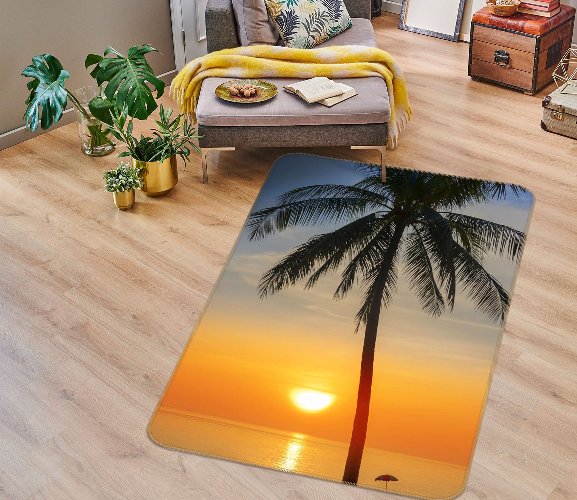 3D Sunset Coconut Tree 1192 Marco Carmassi Rug Non Slip Rug Mat