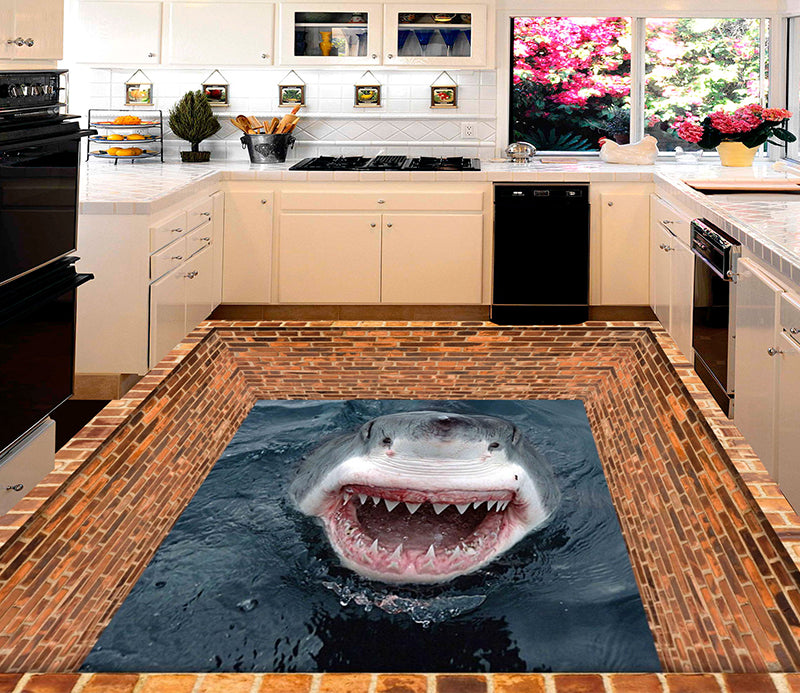 3D Open Fish Mouth 114 Floor Mural  Self-Adhesive Sticker Bathroom Non-slip Waterproof Flooring Murals
