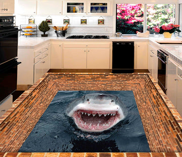 3D Open Fish Mouth 114 Floor Mural  Self-Adhesive Sticker Bathroom Non-slip Waterproof Flooring Murals