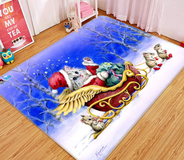 3D Christmas Cat Mouse 5743 Kayomi Harai Rug Non Slip Rug Mat