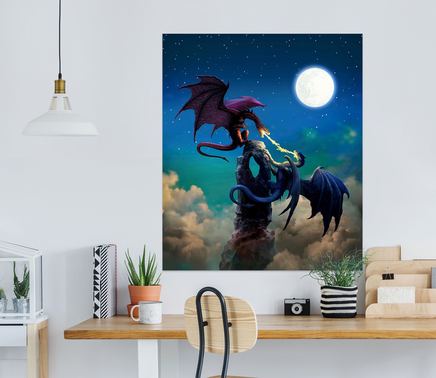 3D Clouds Night Dragon Moon 8137 Ciruelo Wall Sticker