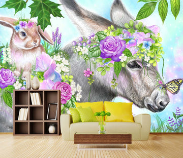 3D Flower Bunny Butterfly 8422 Sheena Pike Wall Mural Wall Murals