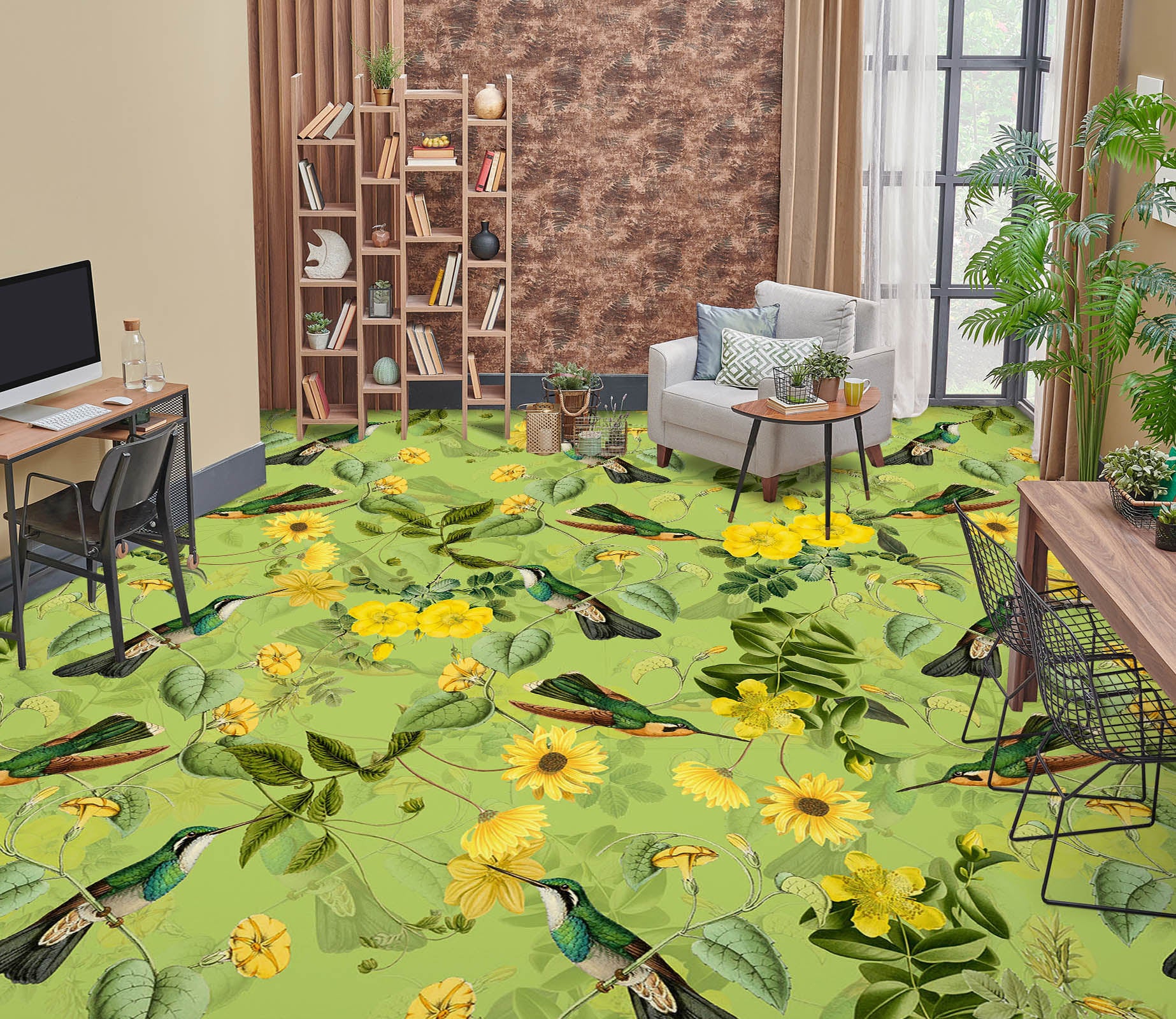 3D Green Pattern Bird Leaves 99220 Uta Naumann Floor Mural  Wallpaper Murals Self-Adhesive Removable Print Epoxy