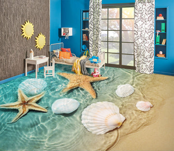 3D Starfish And White Shells 404 Floor Mural  Wallpaper Murals Rug & Mat Print Epoxy waterproof bath floor