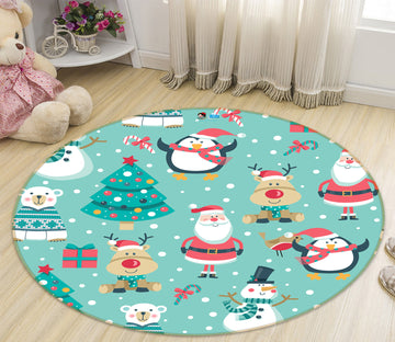3D Santa Tree 55227 Christmas Round Non Slip Rug Mat Xmas