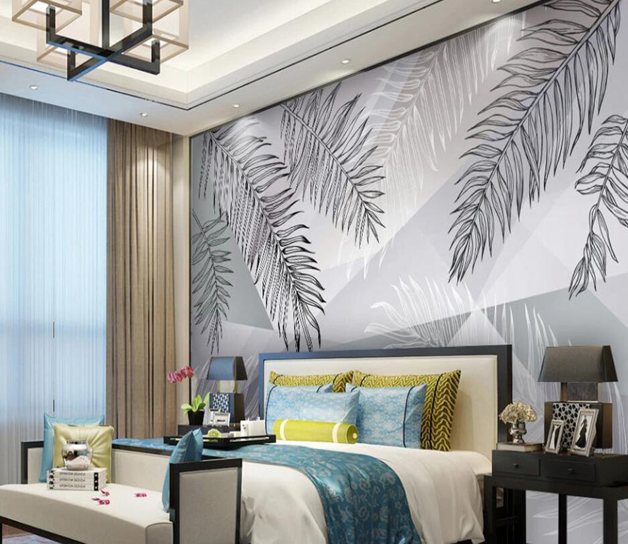 3D Grey Leaves 267 Wall Murals