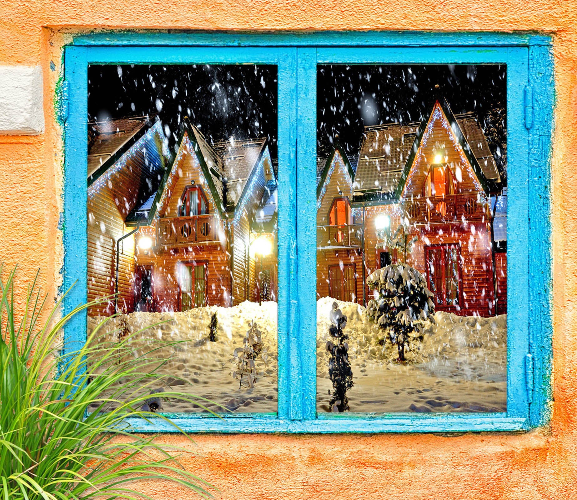 3D Heavy Snow Houses 31007 Christmas Window Film Print Sticker Cling Stained Glass Xmas