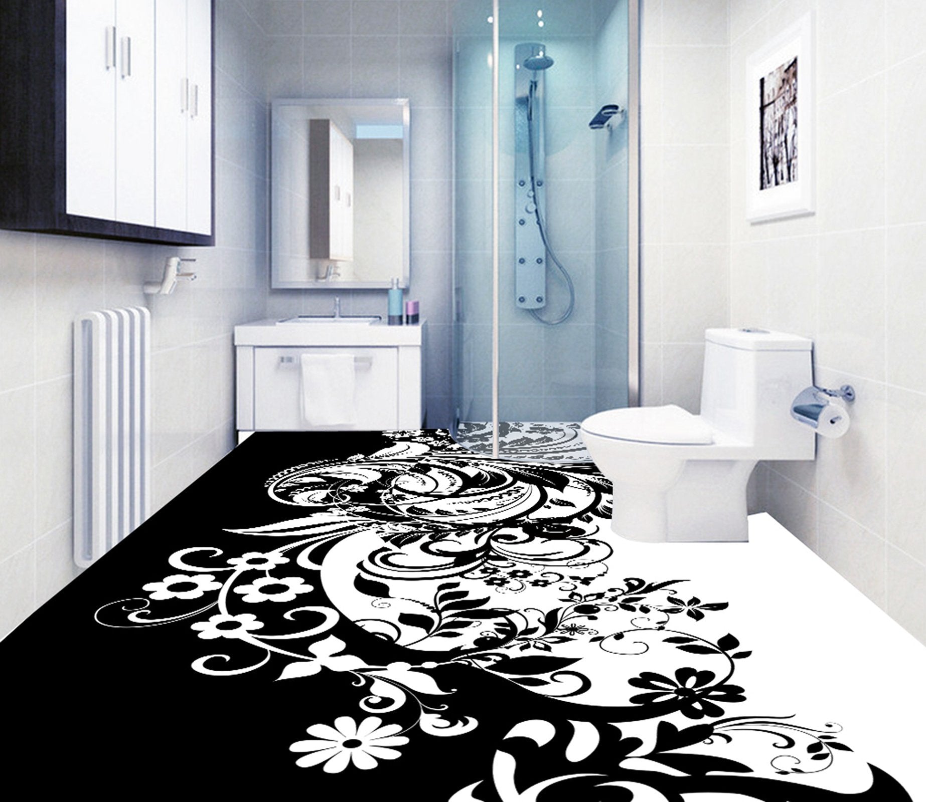 3D Black White Flowers WG356 Floor Mural Wallpaper AJ Wallpaper 2 
