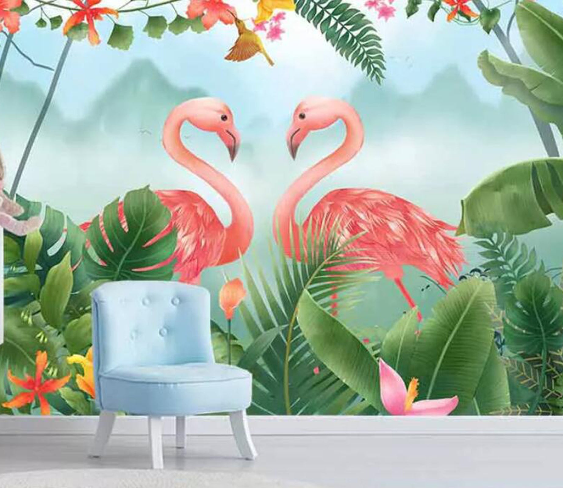 3D Flamingo Leaves WC10 Wall Murals Wallpaper AJ Wallpaper 2 