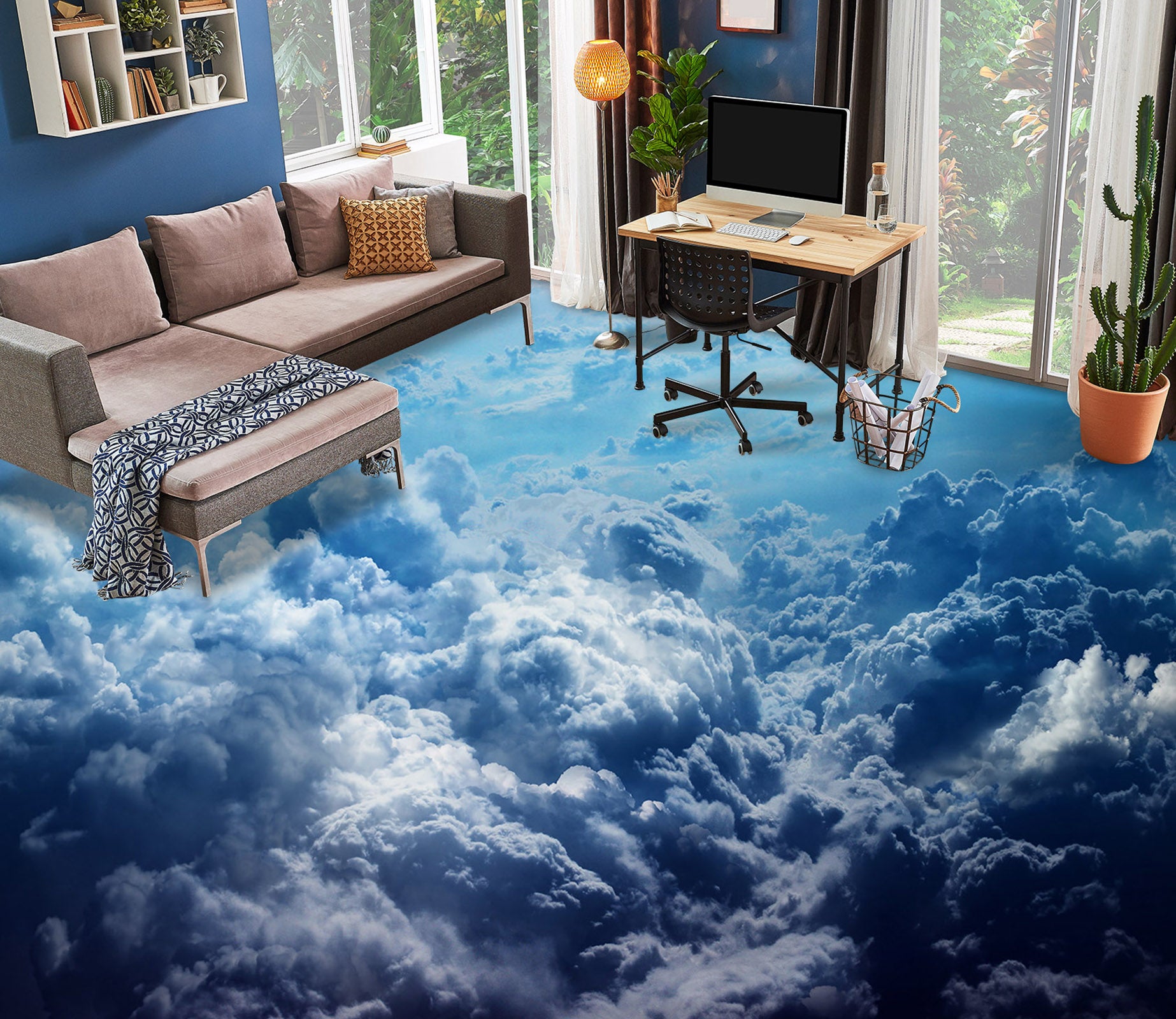 3D Blue Life Clouds 1416 Floor Mural