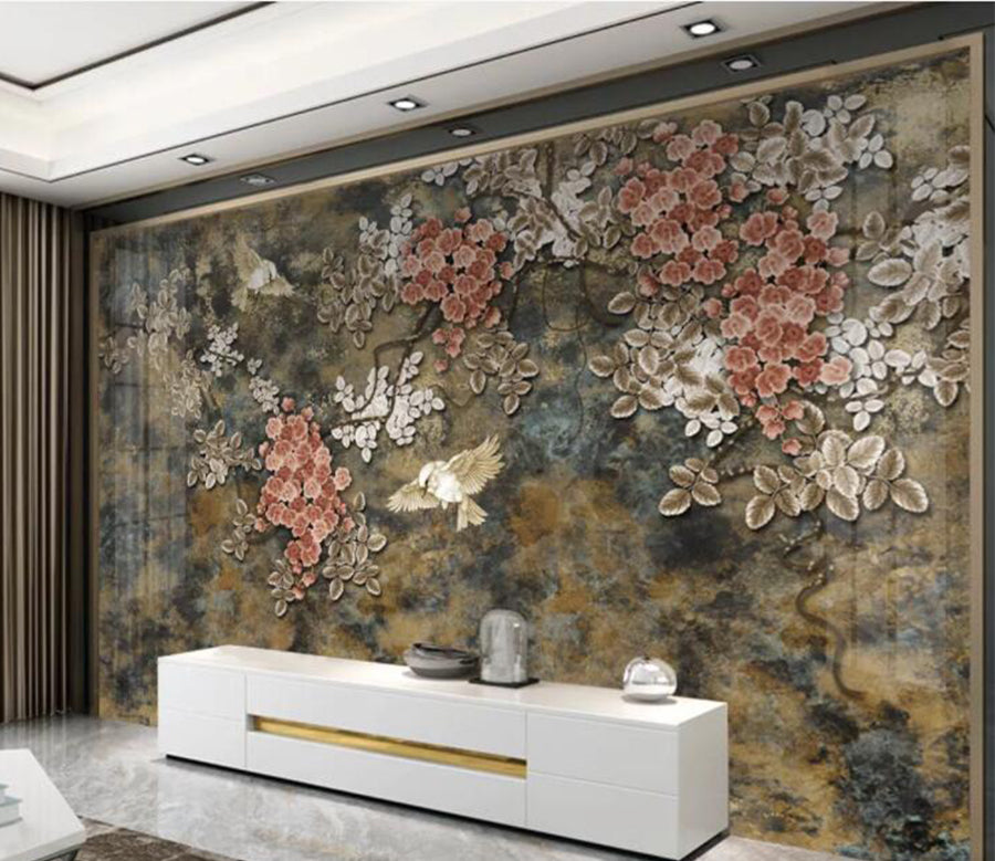3D White Bird Flower WC2694 Wall Murals