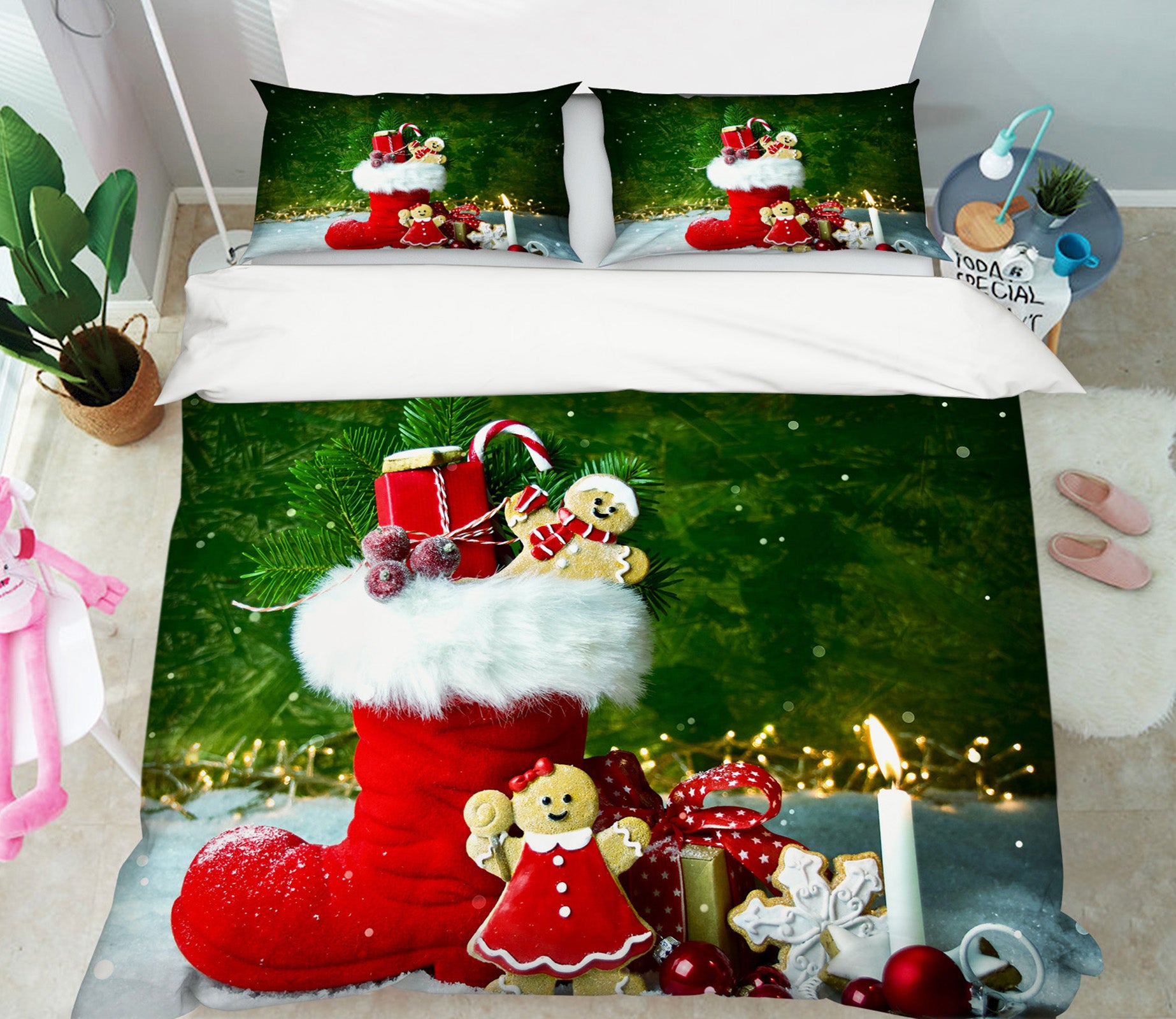 3D Socks Gift 53034 Christmas Quilt Duvet Cover Xmas Bed Pillowcases