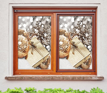 3D Golden Gift 30005 Christmas Window Film Print Sticker Cling Stained Glass Xmas