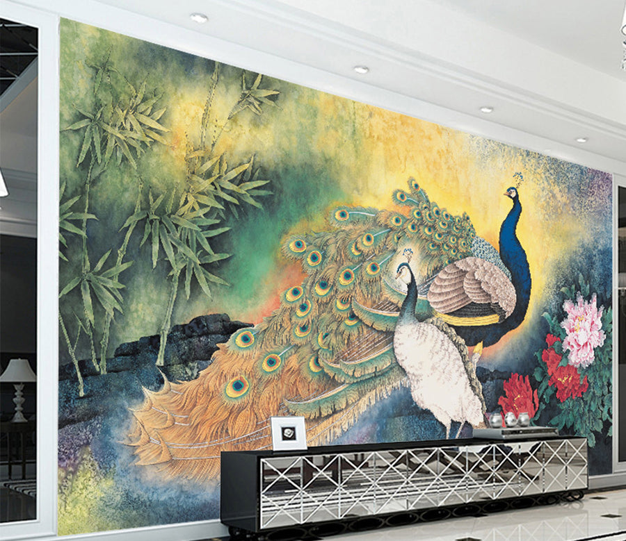3D Bamboo Peacock WG184 Wall Murals