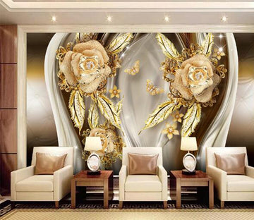 3D Golden Rose Butterfly WC1489 Wall Murals