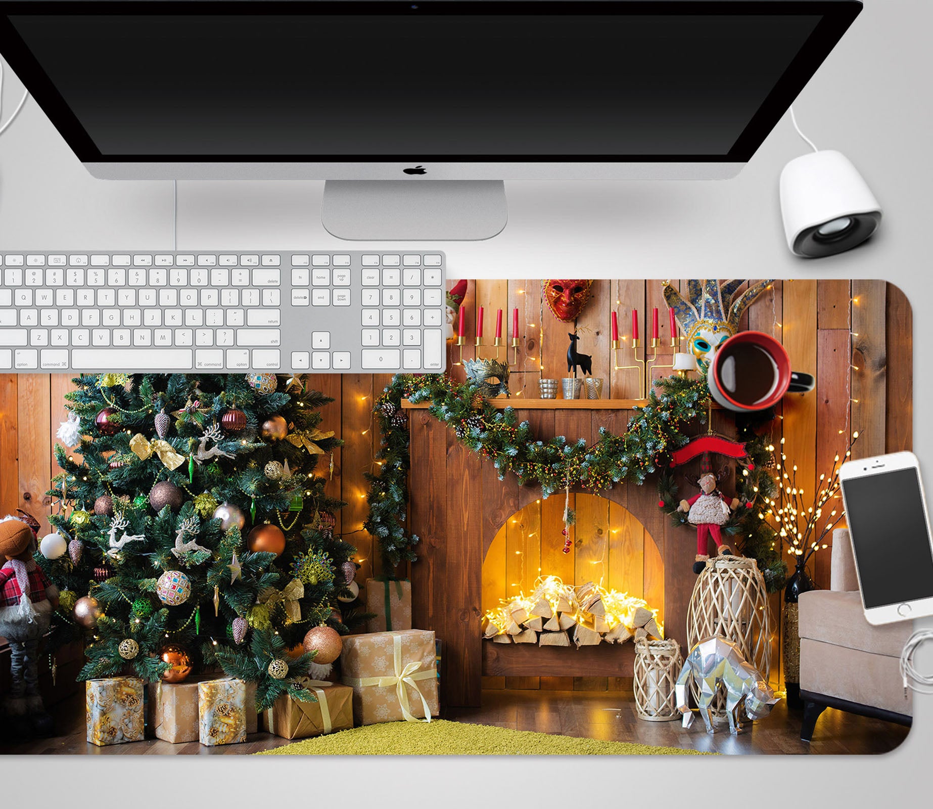 3D Tree Fireplace 53227 Christmas Desk Mat Xmas