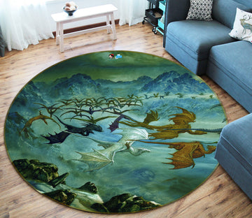 3D Group Dragon 6125 Ciruelo Rug Round Non Slip Rug Mat