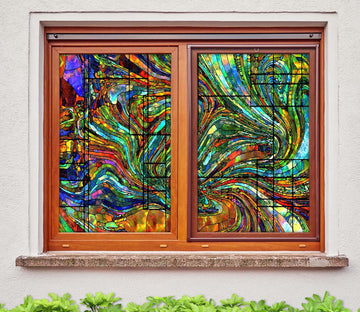 3D Green Turbulence 043 Window Film Print Sticker Cling Stained Glass UV Block