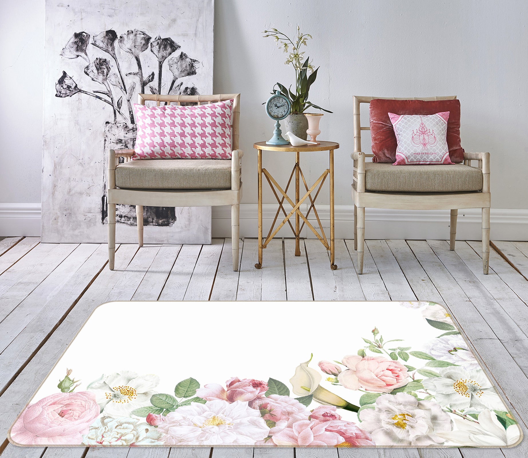 3D White Peony 077 Uta Naumann Rug Non Slip Rug Mat