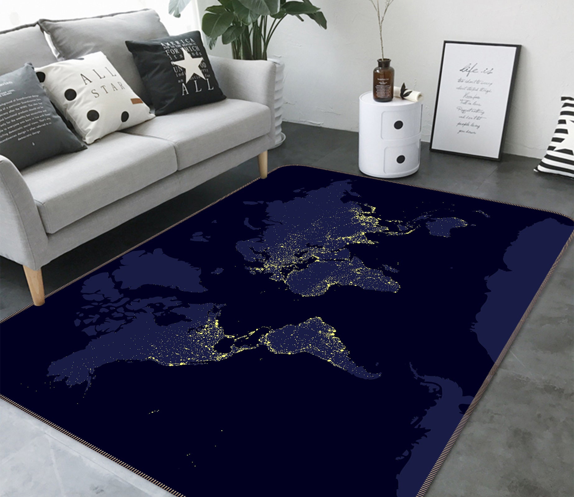 3D Silent Night 253 World Map Non Slip Rug Mat